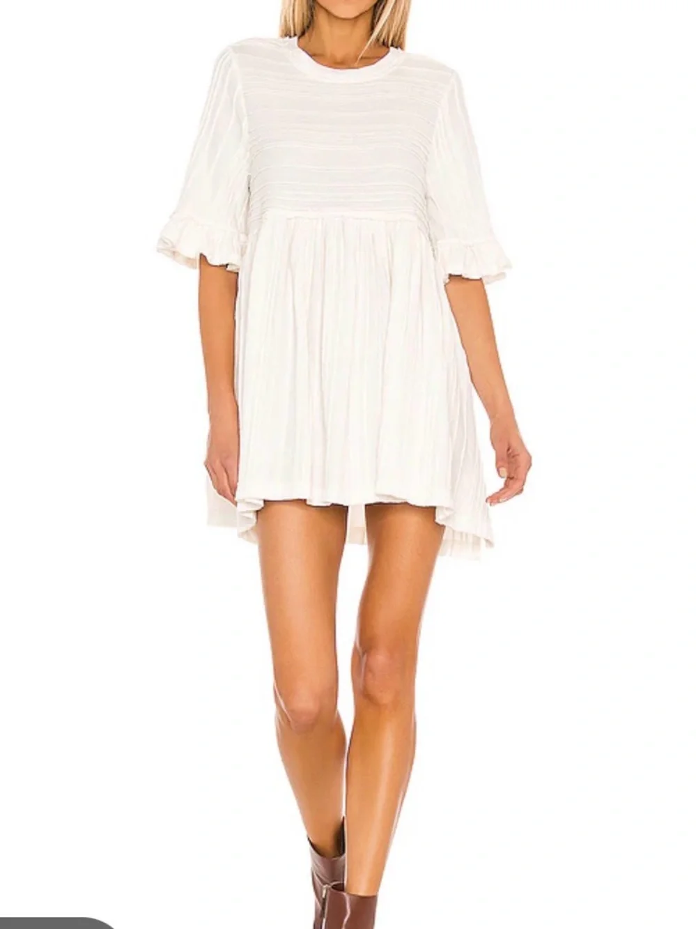 Free People Cream Ruffle Babydoll Mini Dress XS